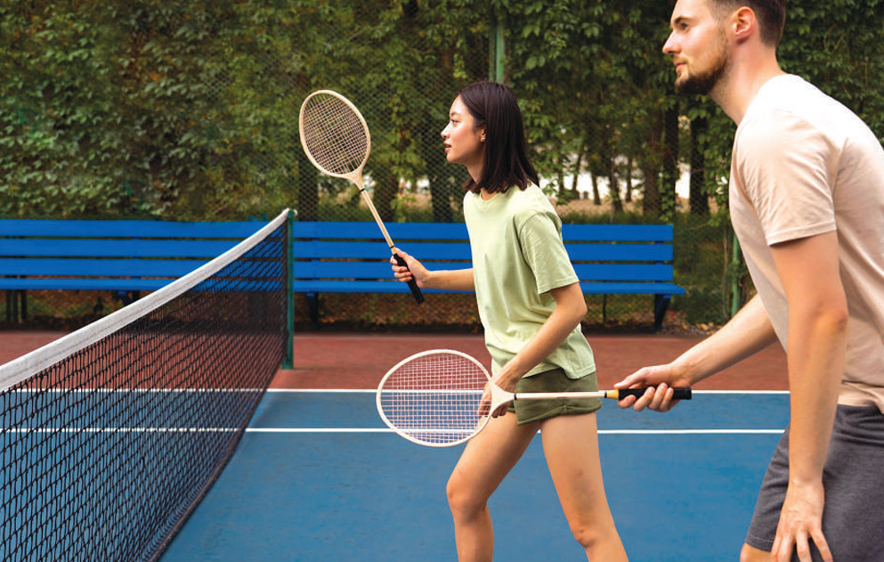 Residents playing badminton on the multipurpose court